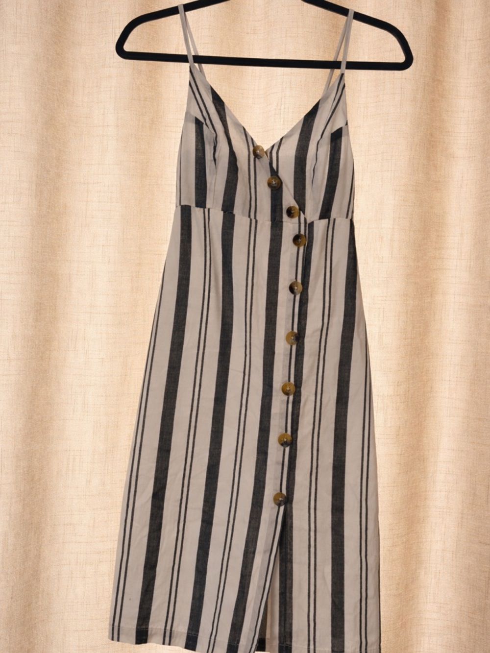 Striped Black and White Button-Front Slip Dress